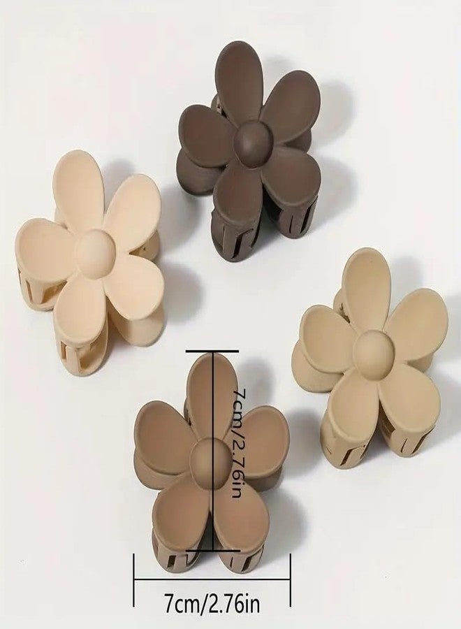 EPARTY 4 قطع من مشابك الشعر الزهرية غير اللامعة، إكسسوار يومي، إكسسوارات بلون موحد، مشابك شعر زهرية صغيرة للنساء والفتيات، إكسسوارات أنيقة، مشابك شعر بخمس بتلات بمقبض غير لامع. - Image 3