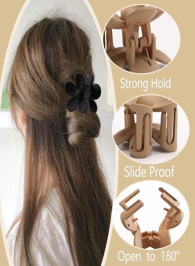 EPARTY 4 قطع من مشابك الشعر الزهرية غير اللامعة، إكسسوار يومي، إكسسوارات بلون موحد، مشابك شعر زهرية صغيرة للنساء والفتيات، إكسسوارات أنيقة، مشابك شعر بخمس بتلات بمقبض غير لامع. - Image 2