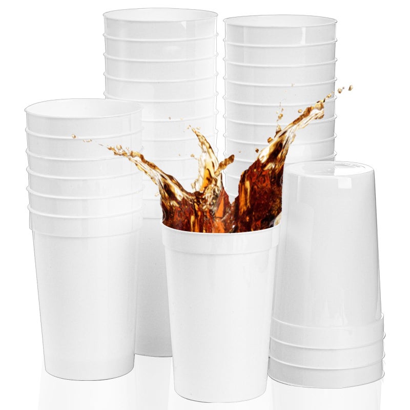 Fasmov 30 Pack 16 oz Plastic Cups Plastic Tumblers Blank Reusable Drink Tumblers for Parties Events Marketing Weddings White