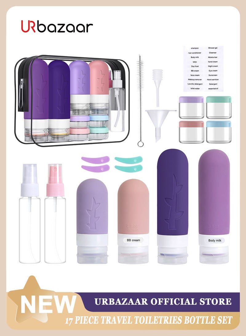 أوربازار عبوة من 18 زجاجة سفر لمستلزمات النظافة، برطمان حاويات سفر من السيليكون معتمدة من إدارة أمن النقل لمستلزمات النظافة، زجاجات شامبو وبلسم مانعة للتسرب وقابلة لإعادة التعبئة لمستلزمات السفر - Image 1