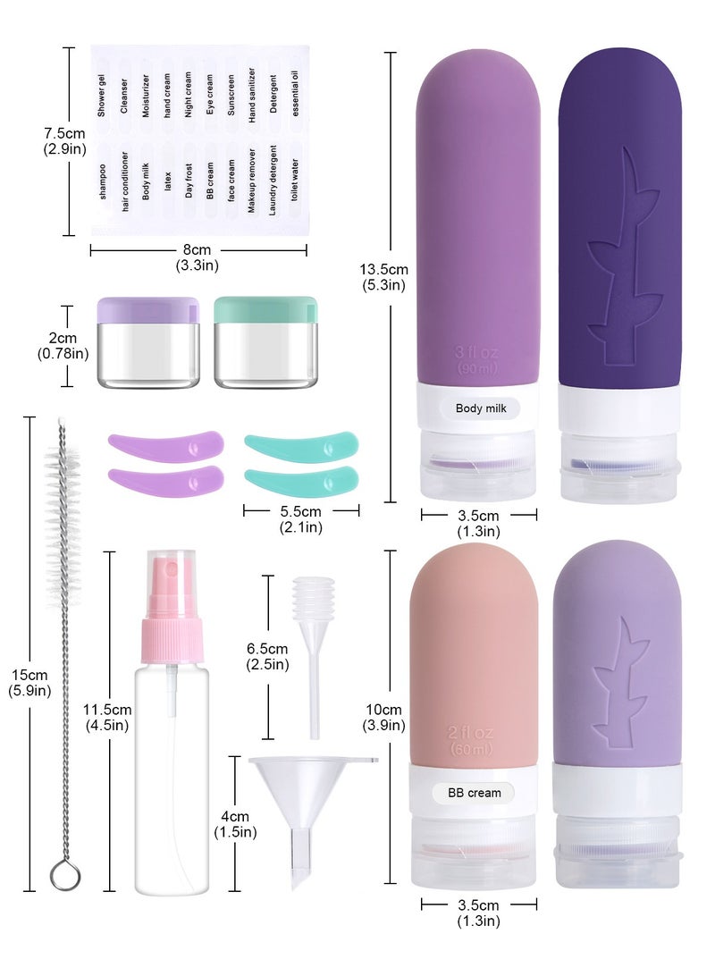 أوربازار عبوة من 18 زجاجة سفر لمستلزمات النظافة، برطمان حاويات سفر من السيليكون معتمدة من إدارة أمن النقل لمستلزمات النظافة، زجاجات شامبو وبلسم مانعة للتسرب وقابلة لإعادة التعبئة لمستلزمات السفر - Image 2