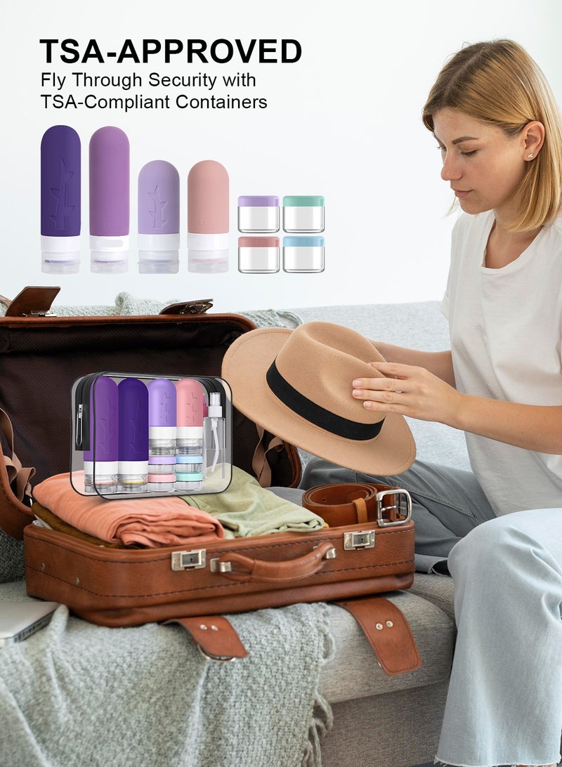 أوربازار عبوة من 18 زجاجة سفر لمستلزمات النظافة، برطمان حاويات سفر من السيليكون معتمدة من إدارة أمن النقل لمستلزمات النظافة، زجاجات شامبو وبلسم مانعة للتسرب وقابلة لإعادة التعبئة لمستلزمات السفر - Image 5
