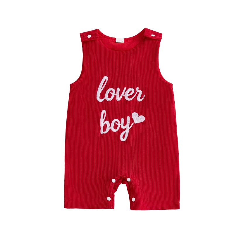 Ayalinggo Baby Boy Valentines Day Outfit Lover Letter Print Romper Toddler Boys One Piece Jumpsuit Corduroy Overalls 0-3Y (Red Lover Baby, 12-18 Months) - Image 1