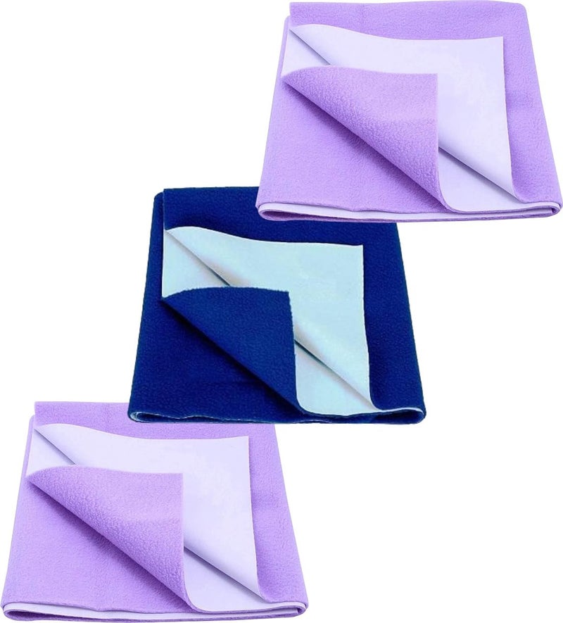 KAVI ECOM KAVI ECOM Fleece Baby Bed Protecting Mat Water Resistant Baby Dry Sheets Extra Washable Dry Mats for Baby Lavender2 Royal Blue1 Small Pack of 3  - Image 1