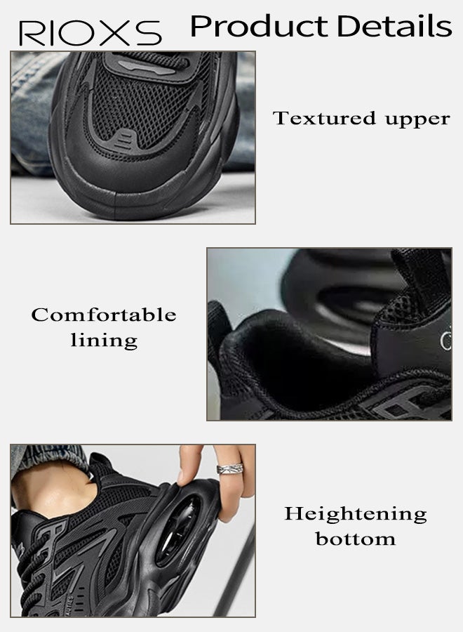 ريوكس حذاء رياضي رجالي شبكي سميك، حذاء جري خفيف الوزن ومسامي للرجال، حذاء رياضي كلاسيكي برباط سميك ووسادة هوائية مبطنة، حذاء رياضي غير قابل للانزلاق ومريح للارتداء اليومي في العمل أو الصالة الرياضية، أسود - Image 4