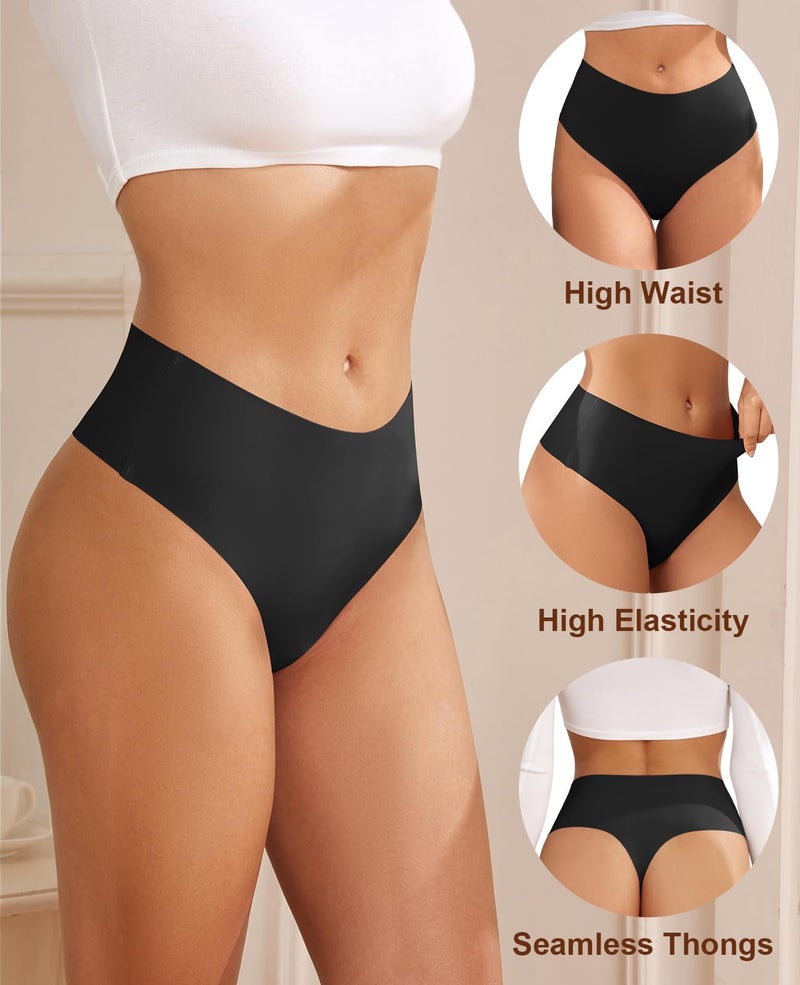 oshkang Thongs for Womens High Waisted Seamless for Women Underwear Sexy Breathable Panties 6 Pack - Image 3