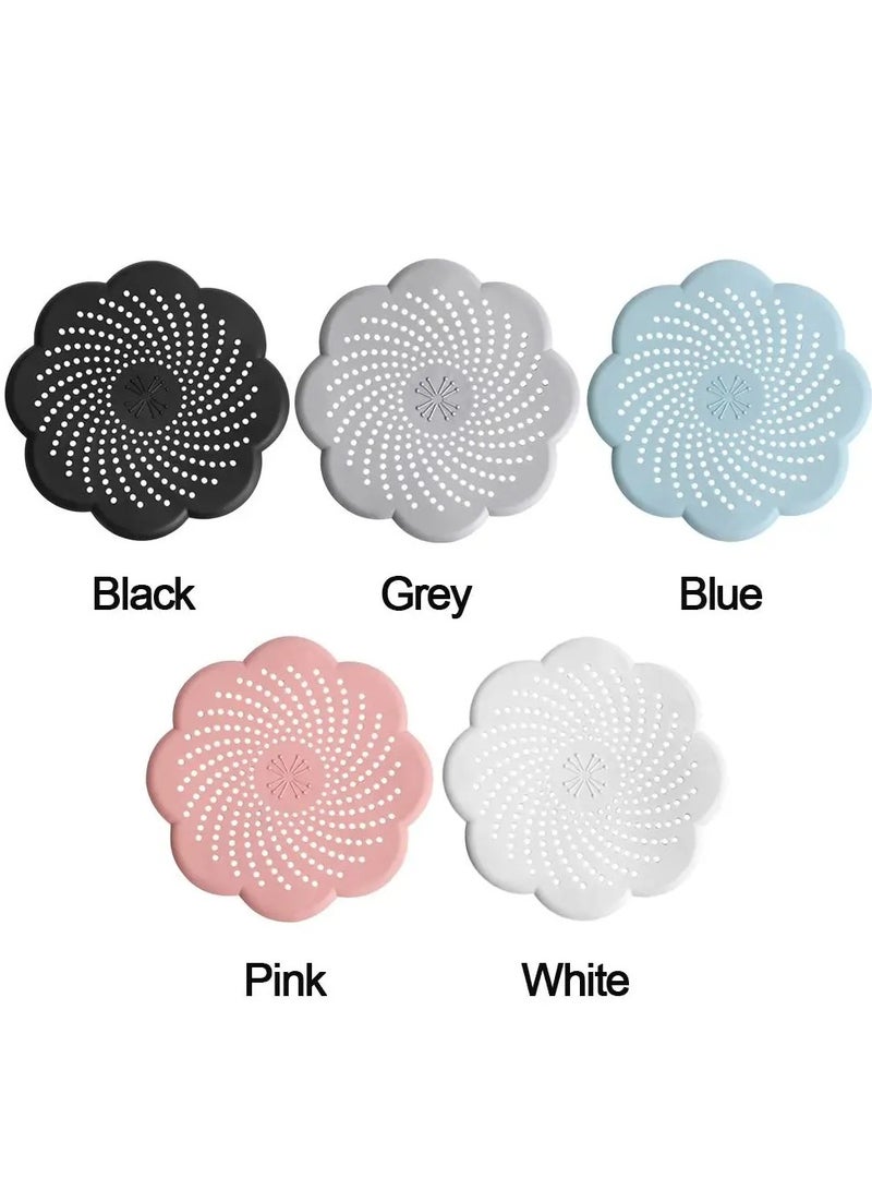 5 PCS Flower Shape Silicone Floor Drain Cover Mesh Sink Strainer Bathroom Stopper Anti-blocking Hair Clean Up Waste Catcher Kitchen Bathroom Accessory - Image 1
