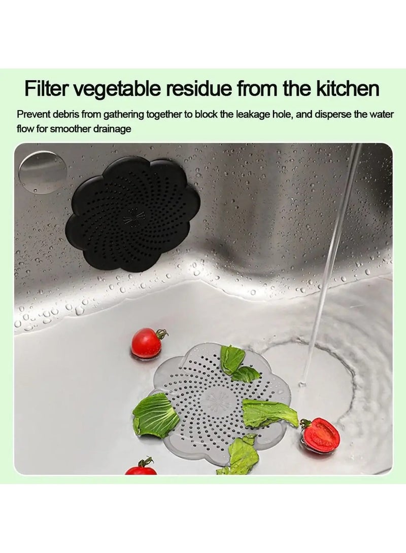 5 PCS Flower Shape Silicone Floor Drain Cover Mesh Sink Strainer Bathroom Stopper Anti-blocking Hair Clean Up Waste Catcher Kitchen Bathroom Accessory - Image 3