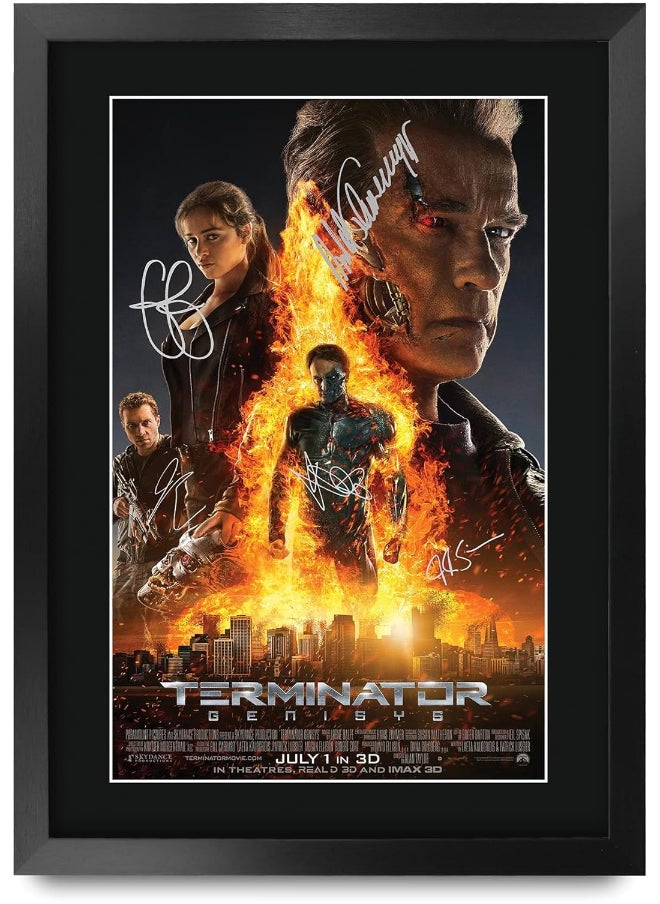 HWC Trading HWC Trading Terminator 4 Genisys Schwarzenegger 16 x 12 inch Framed Gifts Printed Poster Signed Autograph Picture for Movie Memorabilia Fans - 16" x 12" Framed  - Image 1