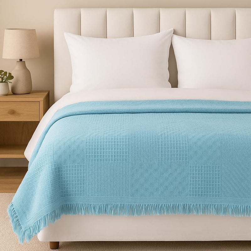Cozy Honeycomb Throw – Soft Cotton Blend King Baby blue