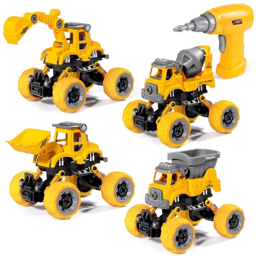 LUDILO 4PCS Take Apart Toys for 4 Year Old Boys Construction Toys with Electric Drill DIY Assembly Building Stem Toys Trucks Gifts for 3 4 5 6 7 8 Year Old Boys Girls Kids Learning Educational Toys - Image 1