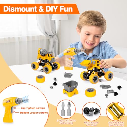 LUDILO 4PCS Take Apart Toys for 4 Year Old Boys Construction Toys with Electric Drill DIY Assembly Building Stem Toys Trucks Gifts for 3 4 5 6 7 8 Year Old Boys Girls Kids Learning Educational Toys - Image 2