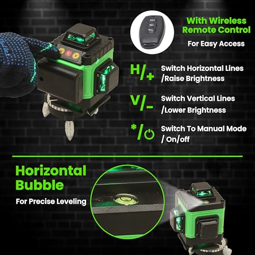 TOMAHAWK® BMT-1666 16 Lines Green Laser Level Pro, 4x360° 4D Green Cross Line Professional Laser for Construction, Two 360° Vertical/Horizontal Level Pulse Mode | 1 Mtr Tripod | - Image 2
