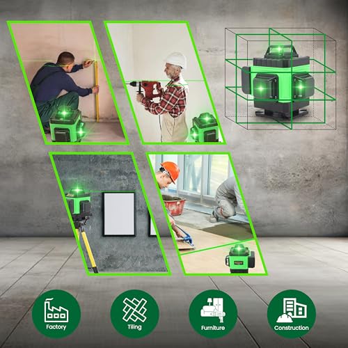 TOMAHAWK® BMT-1666 16 Lines Green Laser Level Pro, 4x360° 4D Green Cross Line Professional Laser for Construction, Two 360° Vertical/Horizontal Level Pulse Mode | 1 Mtr Tripod | - Image 5