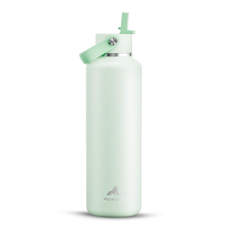 POWCAN 24 oz Double Walled Insulated Water Bottle with Straw: Leakproof, Cup Holder Friendly, BPA-free, Top Handle, Stainless Steel Water Bottle for Adult, Student, Nurse, Commuter, Bag (Mint Dew) - Image 1