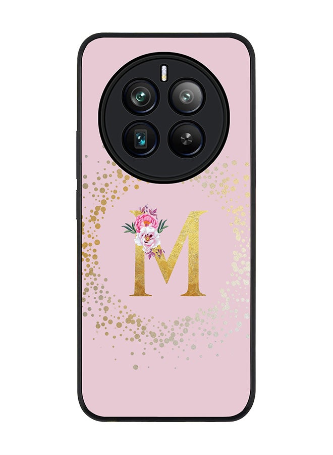 Stylizedd Rugged Black edge case for Realme 12 Pro / Realme 12 Pro Plus 5G, Slim fit Custom Monogram Initial Letter Floral Pattern Alphabet-M (Pink ) - Image 1