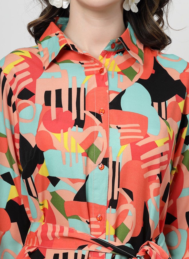 PlusS Abstract Printed Flared Shirt Dress for Women - Image 2