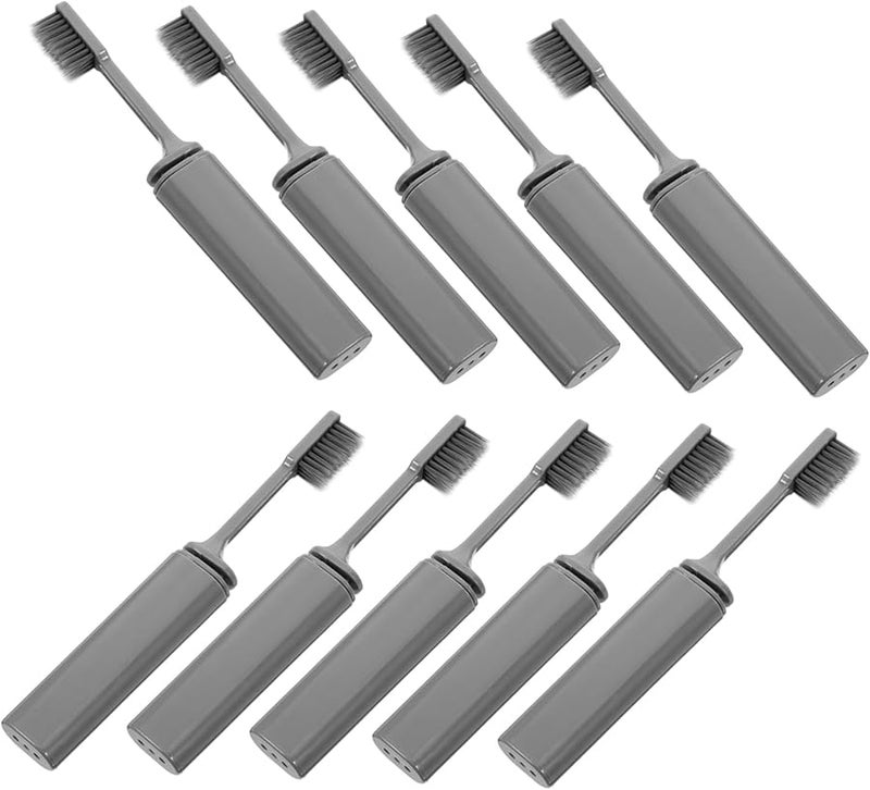 10 قطعة فرشاة أسنان قابلة للطي للسفر باللون الرمادي، مدمجة بشعيرات ناعمة ومقاومة للغبار، مثالية لرحلات العائلة والعناية بالفم - Image 1