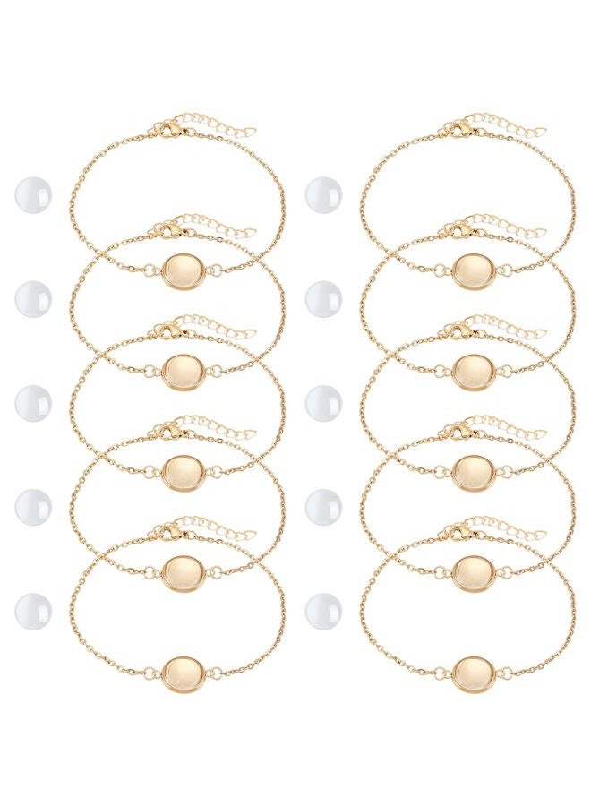 NBEADS 10 Sets Bracelet Bezel Settings, Gold Bracelet Tray Making Kit Including 10 Pcs Stainless Steel Bracelet Chain with Jewelry Bezel Base and Glass Cabochons 50 Pcs Jump Rings for Jewelry Making - Image 1