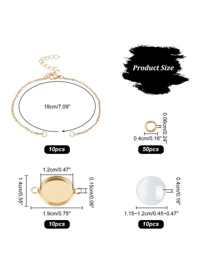 NBEADS 10 Sets Bracelet Bezel Settings, Gold Bracelet Tray Making Kit Including 10 Pcs Stainless Steel Bracelet Chain with Jewelry Bezel Base and Glass Cabochons 50 Pcs Jump Rings for Jewelry Making - Image 3