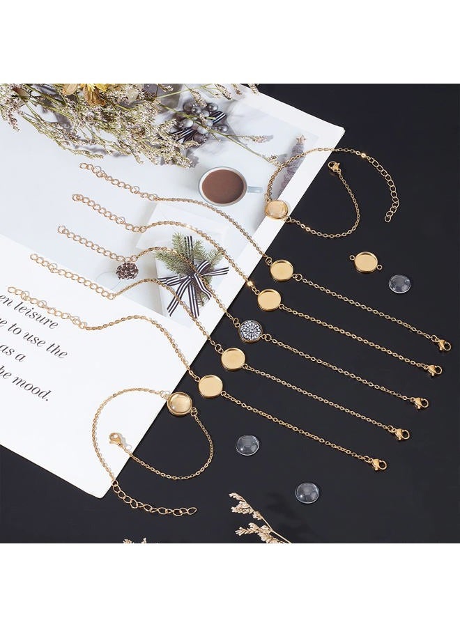 NBEADS 10 Sets Bracelet Bezel Settings, Gold Bracelet Tray Making Kit Including 10 Pcs Stainless Steel Bracelet Chain with Jewelry Bezel Base and Glass Cabochons 50 Pcs Jump Rings for Jewelry Making - Image 2