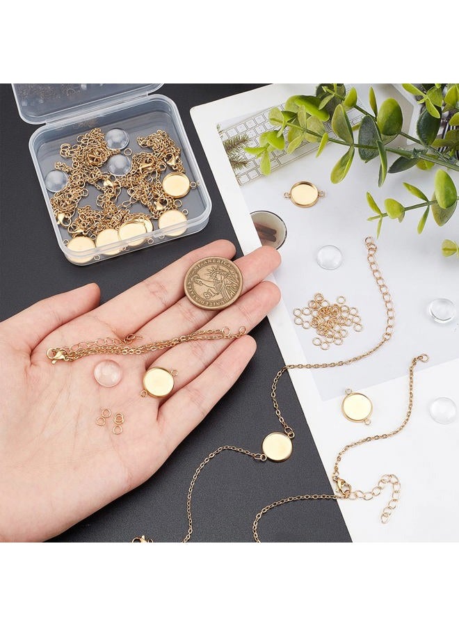 NBEADS 10 Sets Bracelet Bezel Settings, Gold Bracelet Tray Making Kit Including 10 Pcs Stainless Steel Bracelet Chain with Jewelry Bezel Base and Glass Cabochons 50 Pcs Jump Rings for Jewelry Making - Image 5