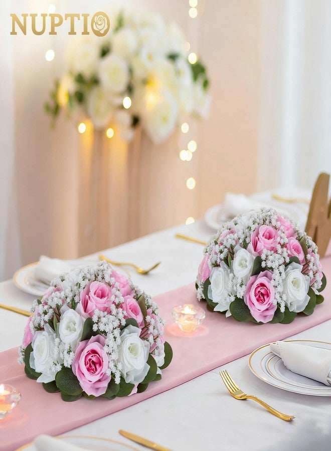 NUPTIO Baby Breath Flower Balls: 2 Pcs 9.4 inch Diameter Pink Artificial Rose Fake Arrangement Bouquet Wedding Centerpieces Event Party Tables Decorations - Image 2