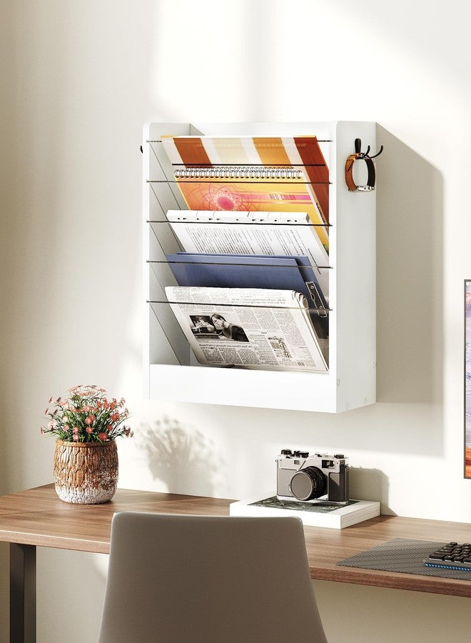 CHOEZON Wall File Holder, 6-Tier File Organizer, Office Supplies Storage Rack, Versatile Desktop Organizer, with Detachable Shelves, with Side Hooks, for Living Room, Study, Home Office, White MWJ02WB - Image 3
