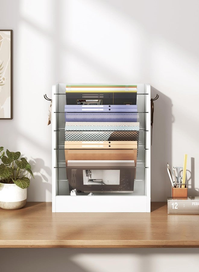 CHOEZON Wall File Holder, 6-Tier File Organizer, Office Supplies Storage Rack, Versatile Desktop Organizer, with Detachable Shelves, with Side Hooks, for Living Room, Study, Home Office, White MWJ02WB - Image 4