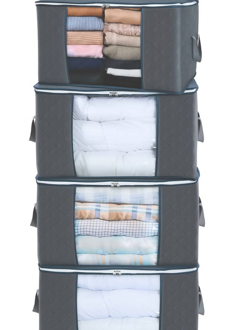 ZASPERS 4 Pieces Large Capacity Storage Bags for Clothes – Extra Thick Foldable Organizers with Clear Window for Blankets, Bedding, Toys & Seasonal Clothing – Space-Saving Vacuum Bag Alternative (XX-Large) - Image 1