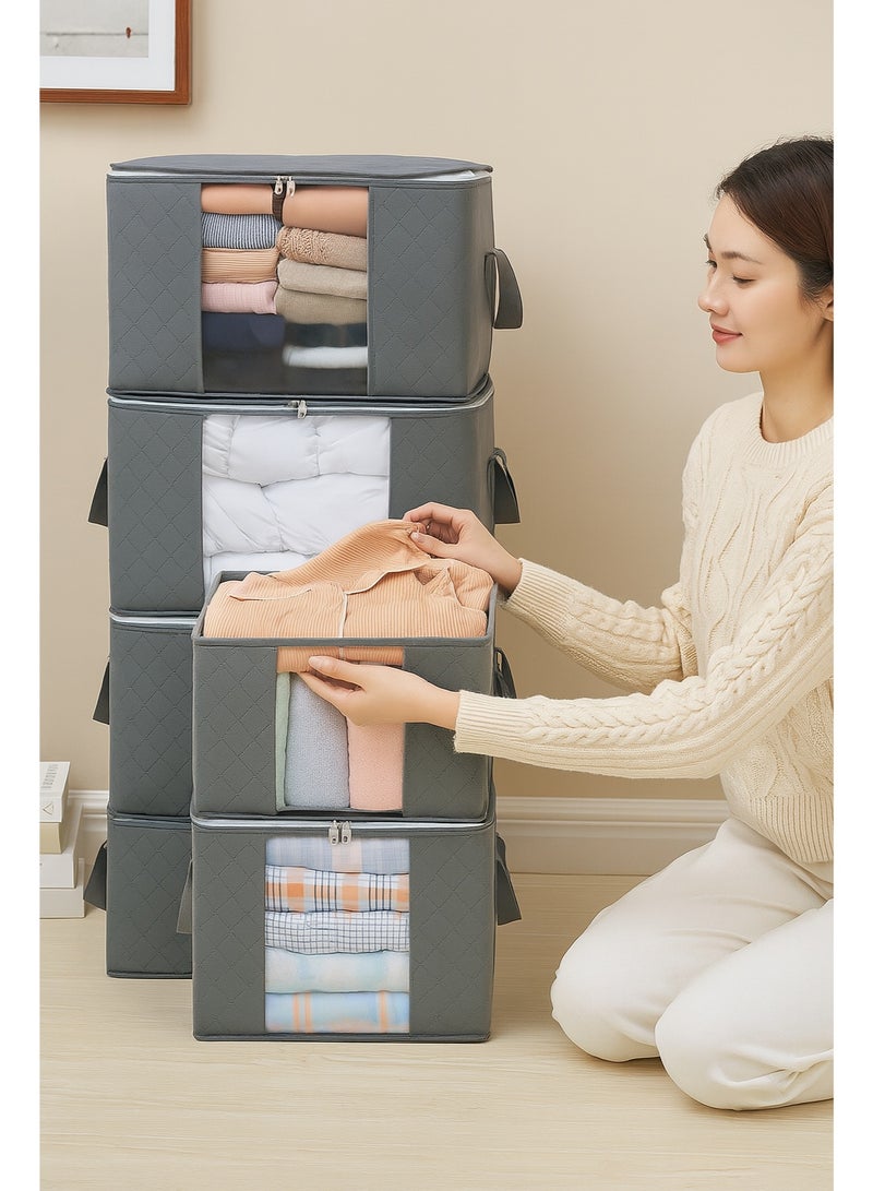 ZASPERS 4 Pieces Large Capacity Storage Bags for Clothes – Extra Thick Foldable Organizers with Clear Window for Blankets, Bedding, Toys & Seasonal Clothing – Space-Saving Vacuum Bag Alternative (XX-Large) - Image 2