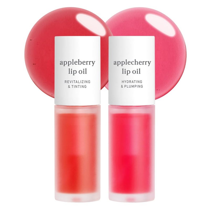 NOONI Korean Hydrating Lip Oil Set  Appleberry  Applecherry  LongLasting Moisturizing Plumping Revitalizing for Dry Lips Waterproof No Peel Off 012 FL Oz x 2ea