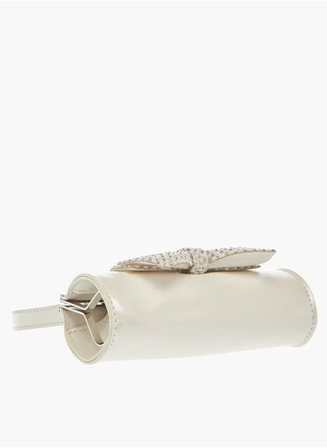 Celeste Girls Bow Accent Clutch with Strap Handle and Clasp Closure