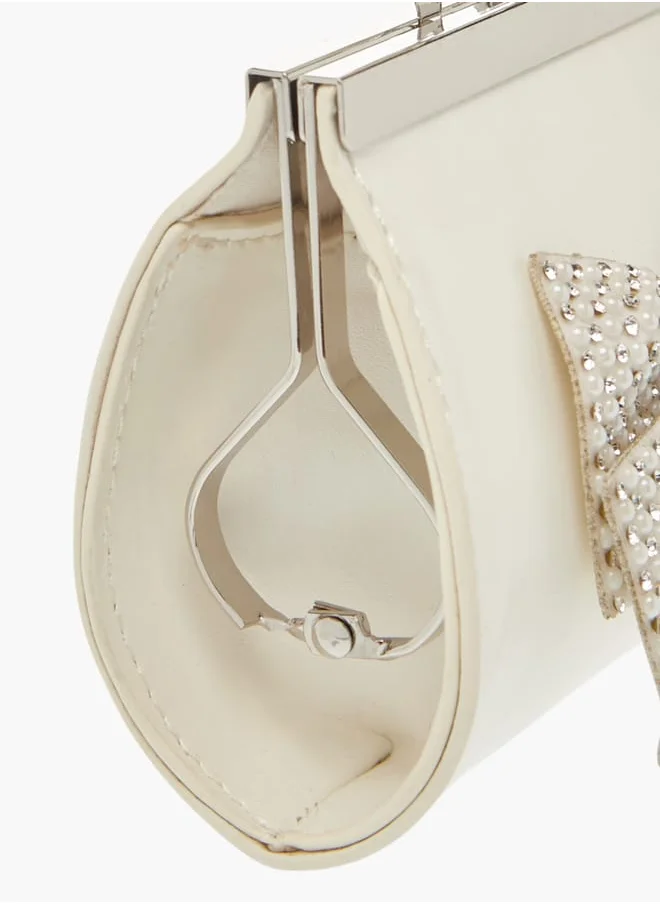 Celeste Girls Bow Accent Clutch with Strap Handle and Clasp Closure
