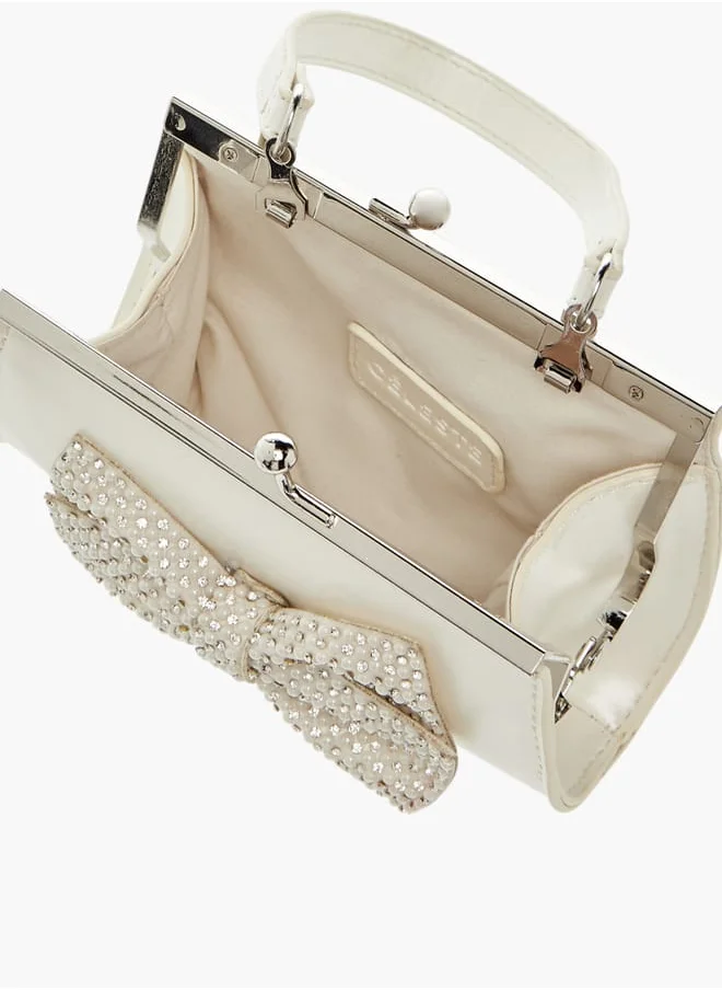 Celeste Girls Bow Accent Clutch with Strap Handle and Clasp Closure