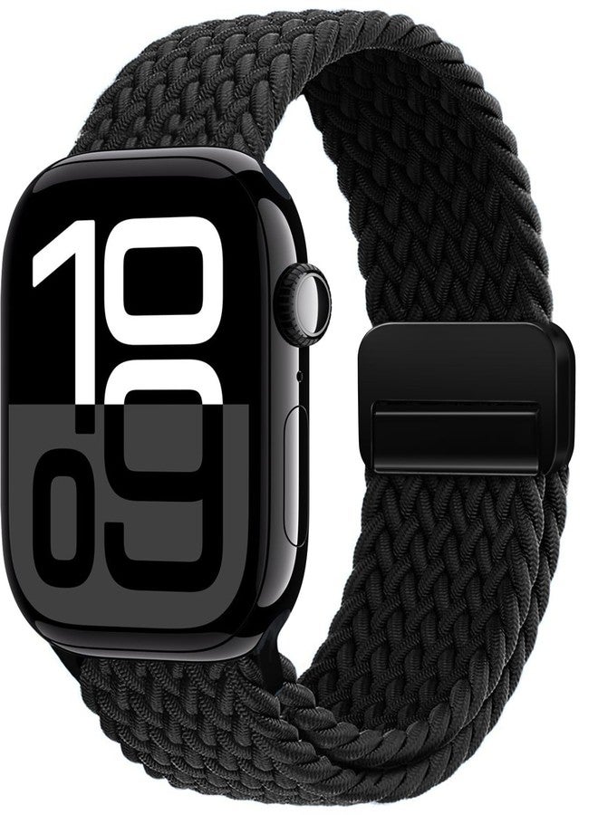 سوار OMECKY المغناطيسي المضفر ذو الحلقة الواحدة متوافق مع ساعات Apple Watch Series 9 و8 و7 و6 و5 و4 و3 بمقاسات 38 مم و40 مم و41 مم للرجال والنساء، حزام رياضي مرن من النايلون لساعة iWatch SE، أسود - Image 1