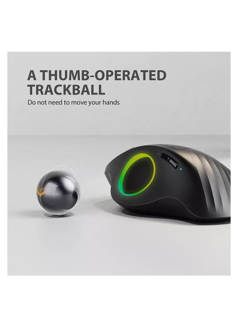 Generic - ProtoArc EM01 Bluetooth Wireless Trackball Mouse Rechargeable RGB Ergonomic Mice 2.4G Mouse for Computer PC iPad Mac Windows - Image 1