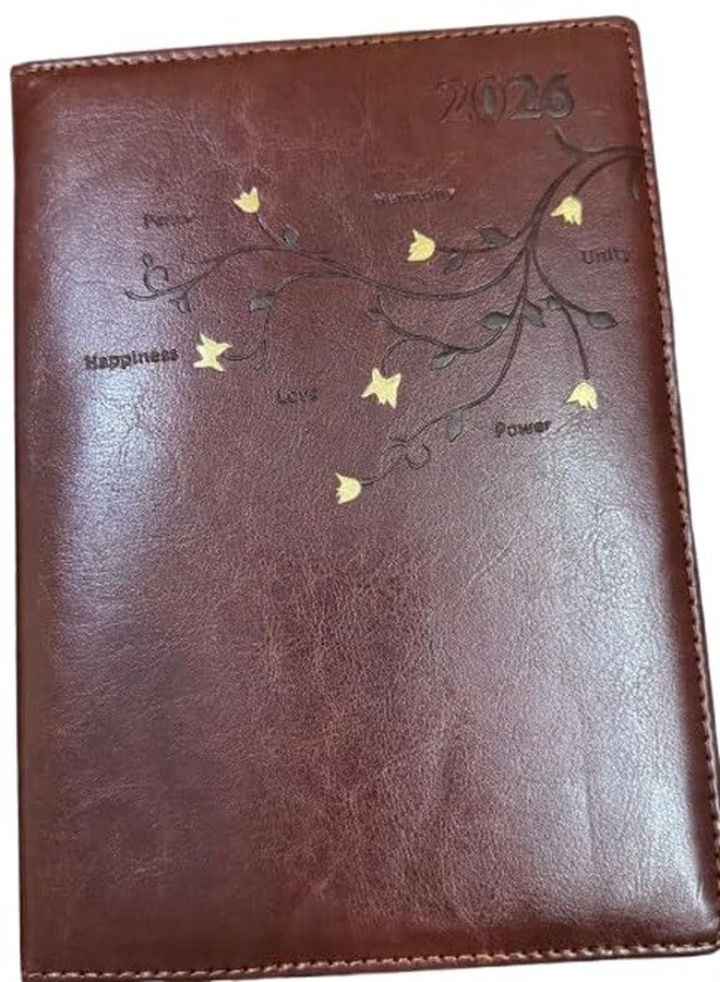 Peeplvalue Premium Tan Colour New Year 2026 Diary l PU leather Diary with Peace Happiness Harmony unity Love Power B5 Leatherette Tabbed Journal - Image 1