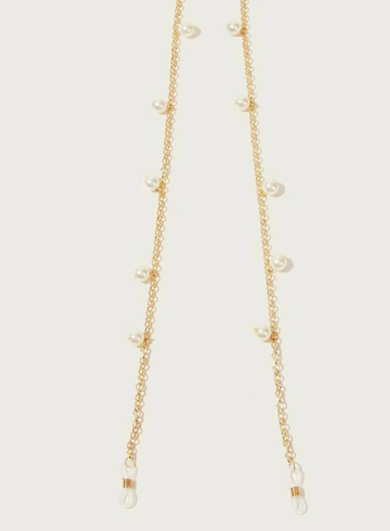 اكسوارات ار ايه سلسلة نظارة دهبي مع لولي (لؤلؤ) اوف وايت  - Image 1