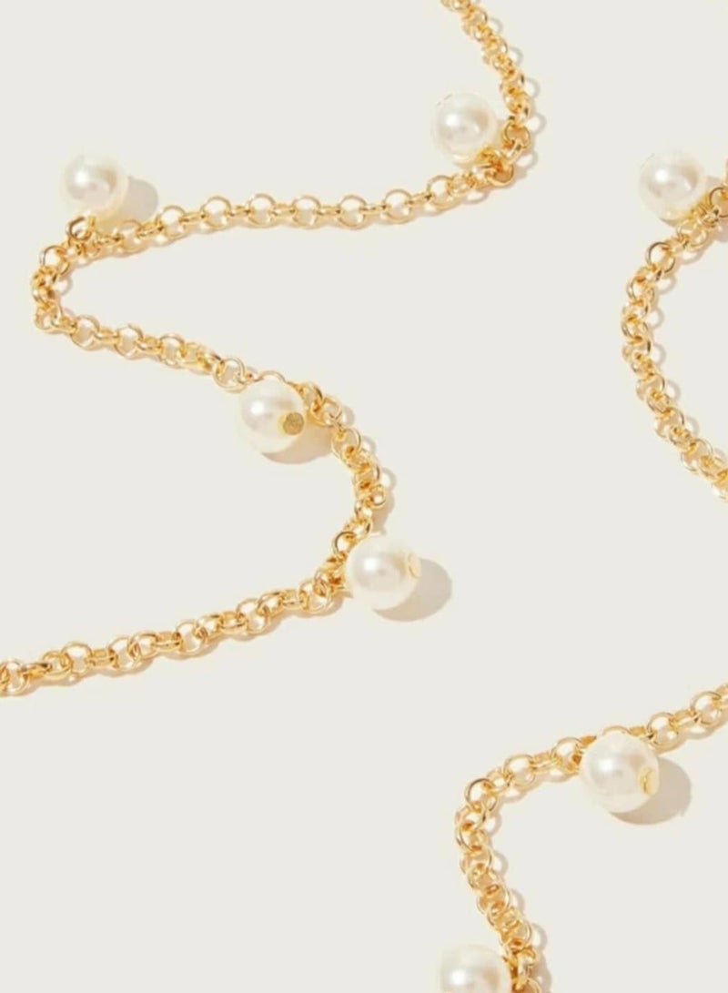 اكسوارات ار ايه سلسلة نظارة دهبي مع لولي (لؤلؤ) اوف وايت  - Image 2