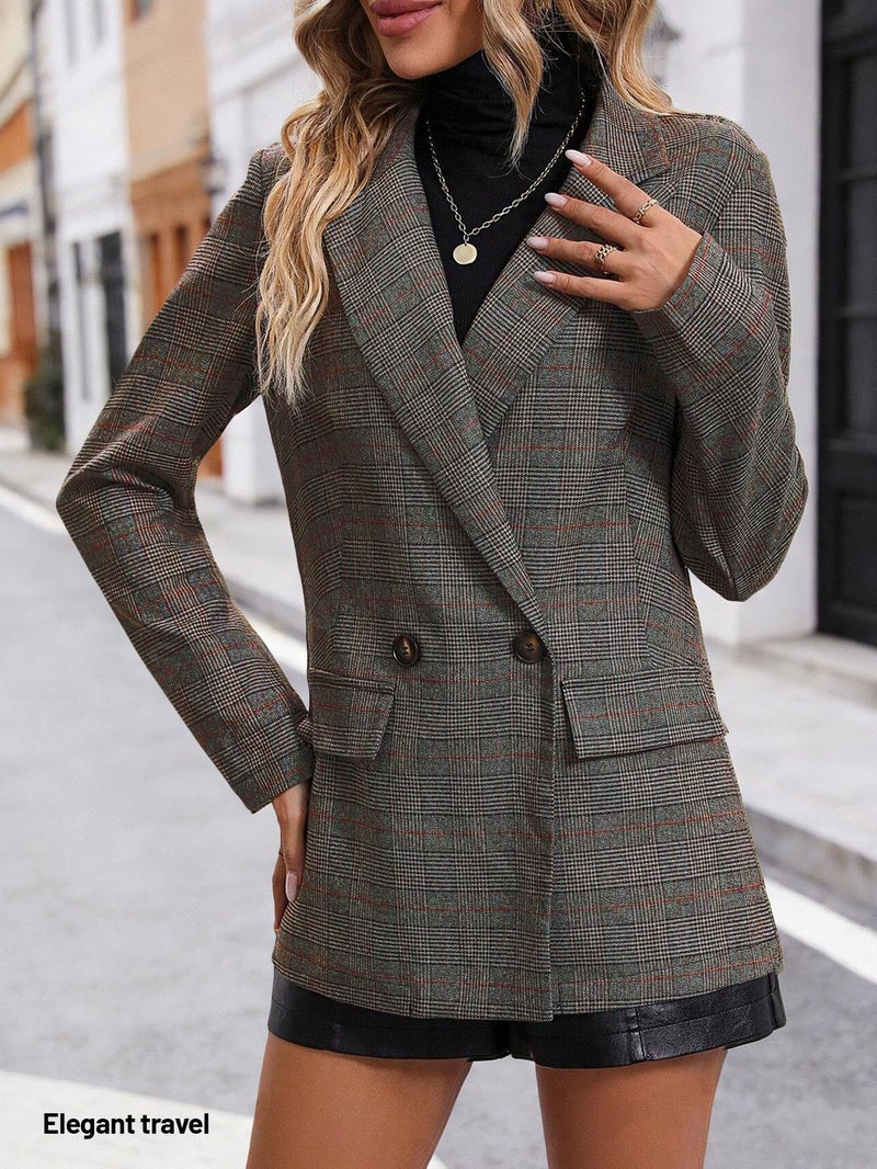Mina Self Plaid Blazer Jacket for Women Houndstooth 2026 Fall Winter Business Caual Tan Brown Work Office Womens Trendy Boyfriend Professional Fashion Dressy Ladies Women's Blazers & Suit Jackets - Image 3