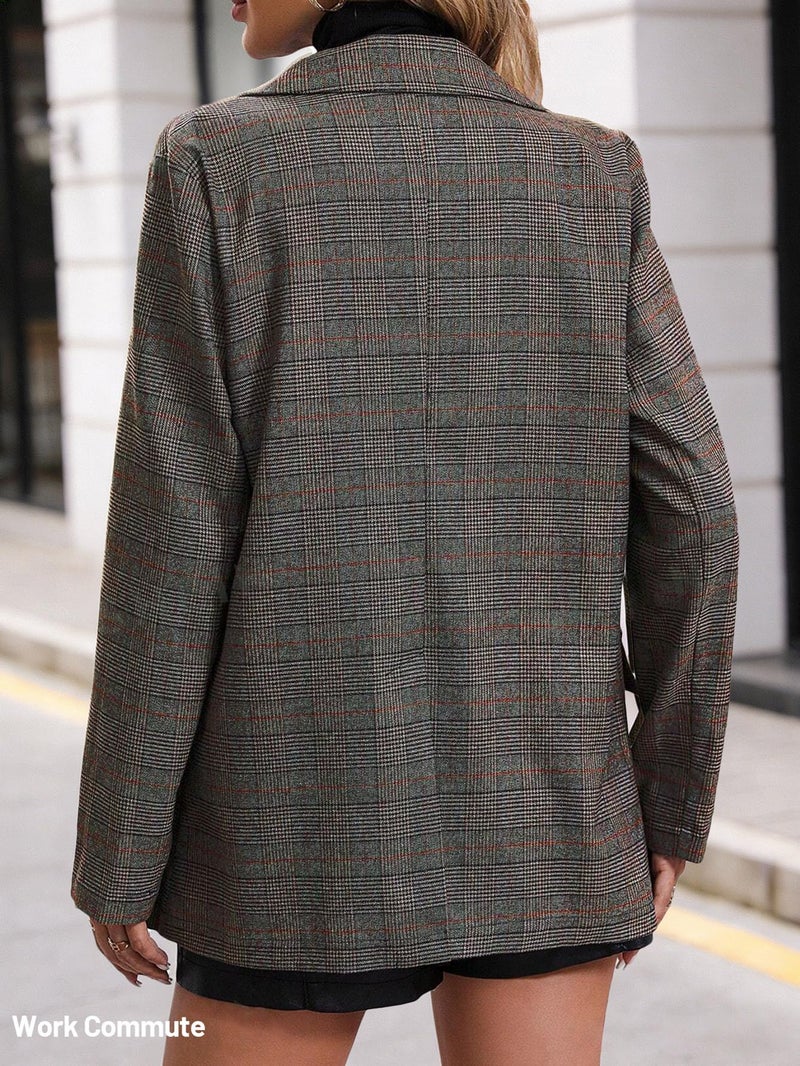 Mina Self Plaid Blazer Jacket for Women Houndstooth 2026 Fall Winter Business Caual Tan Brown Work Office Womens Trendy Boyfriend Professional Fashion Dressy Ladies Women's Blazers & Suit Jackets - Image 5