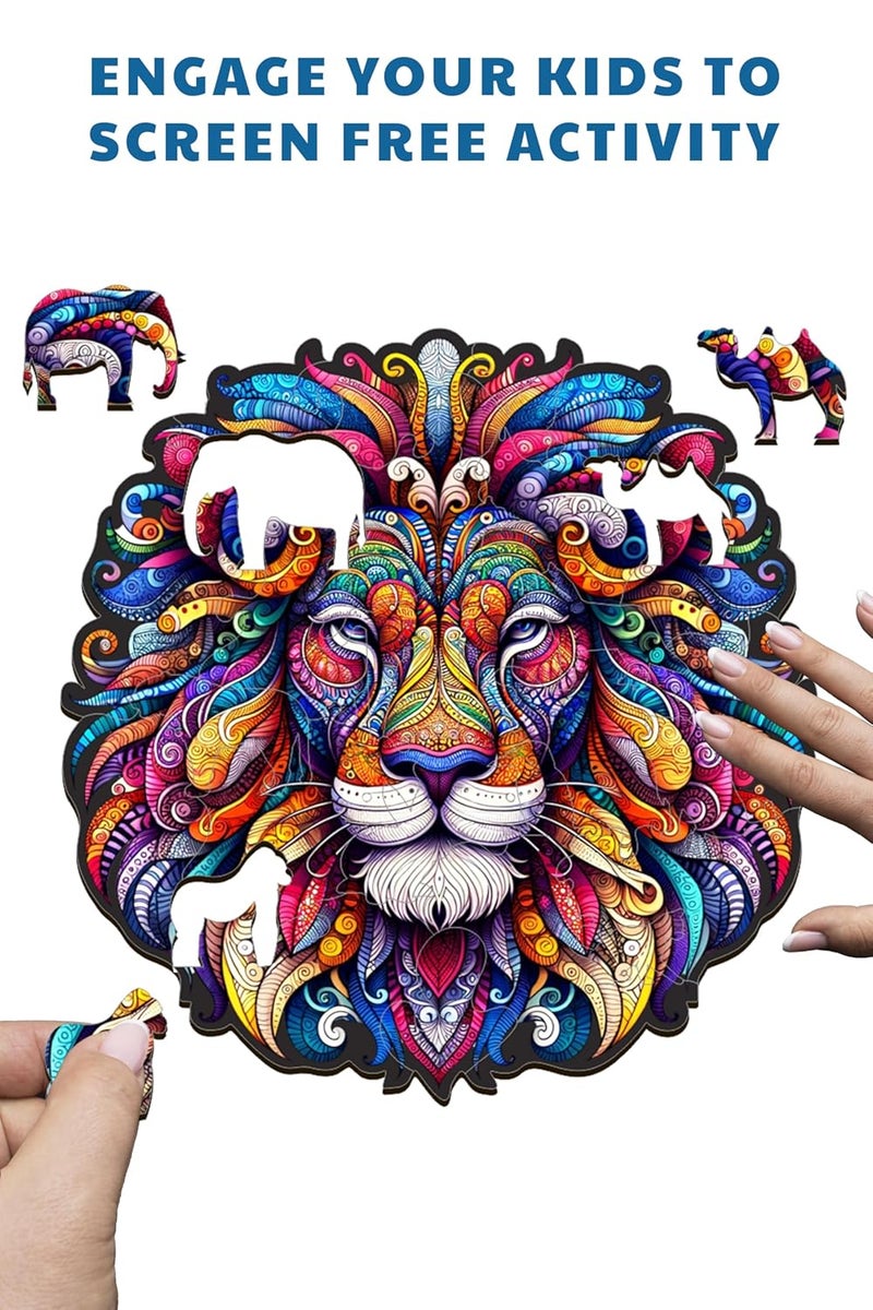 Webby لعبة بازل الأسد | أسد خشبي ملون رائع | لعبة سفر | تصميم فن الزن تانجل للعبة بازل خشبية للأطفال والبالغين (30 قطعة) - Image 4