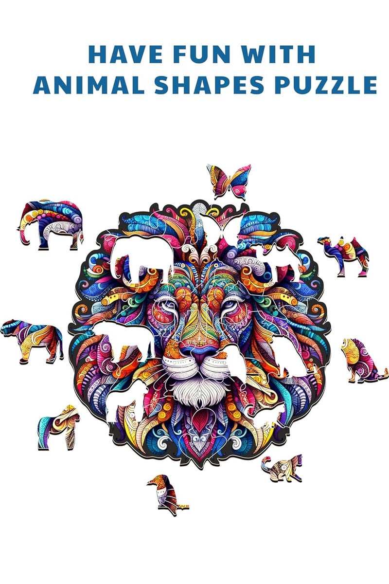 Webby لعبة بازل الأسد | أسد خشبي ملون رائع | لعبة سفر | تصميم فن الزن تانجل للعبة بازل خشبية للأطفال والبالغين (30 قطعة) - Image 2