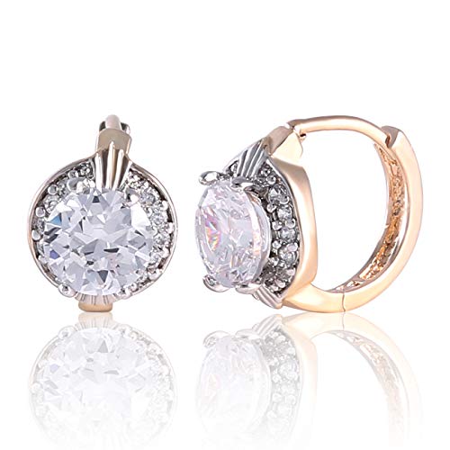 GULICX Fashion Jewelry Gold Tone Oval White Crystal Lovely Royal Gorgeous Hoop Earrings - Image 1