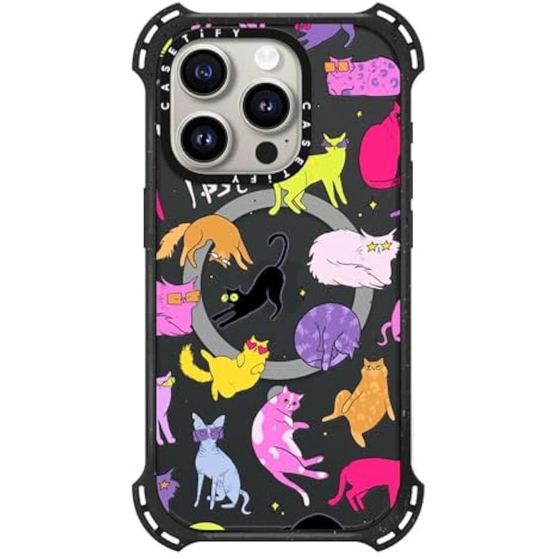 Casetify Bounce iPhone 15 Pro Case 【6X Military Grade Drop Tested / 21.3ft Drop Protection/Compatible with Magsafe】 - Cool Cats - Triple Black - Image 1
