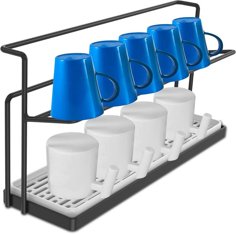 Double Layer Bottle Cup Drying Rack With Removable Drain Tray Black - Image 1