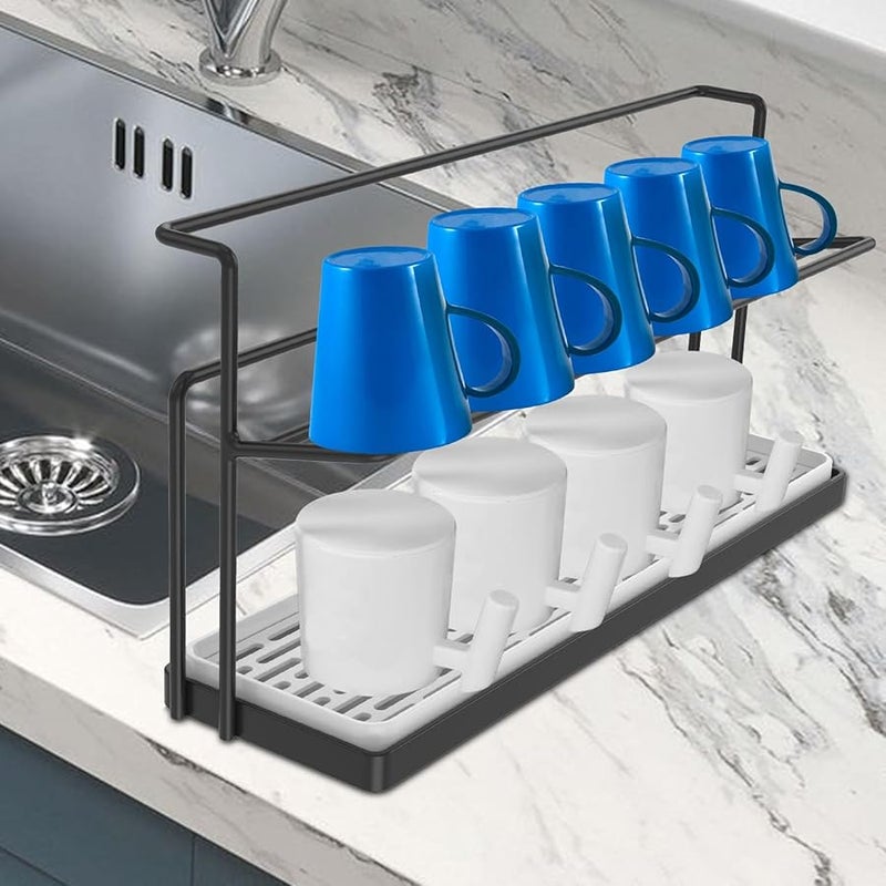 Double Layer Bottle Cup Drying Rack With Removable Drain Tray Black - Image 3