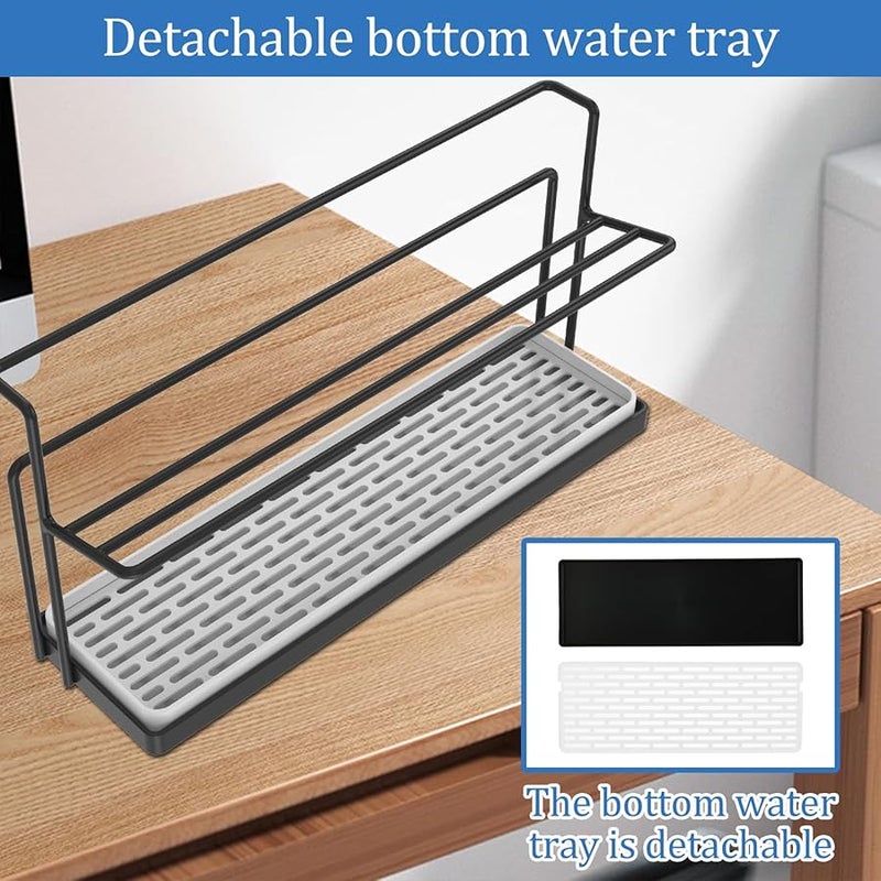 Double Layer Bottle Cup Drying Rack With Removable Drain Tray Black - Image 5