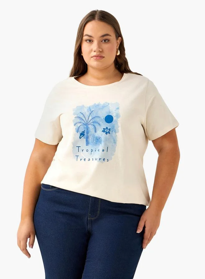  أولا بوبكن Ulla Popken Relaxed Fit T-shirt with Tropical Print